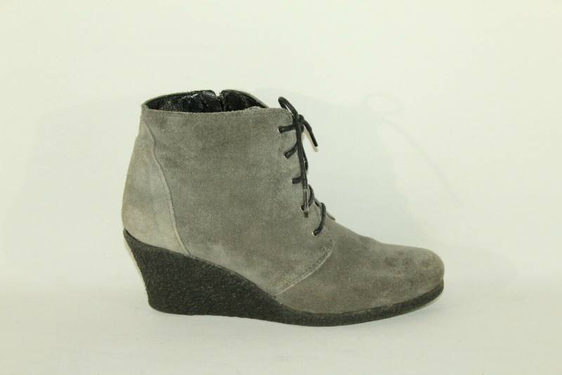 Vintage Damen Grau Wildleder Bianco Zip Schnürsenkel Mitte Keil Ferse Lässig Ankle Boots Sz 3 /36 von NeringasVintageStore
