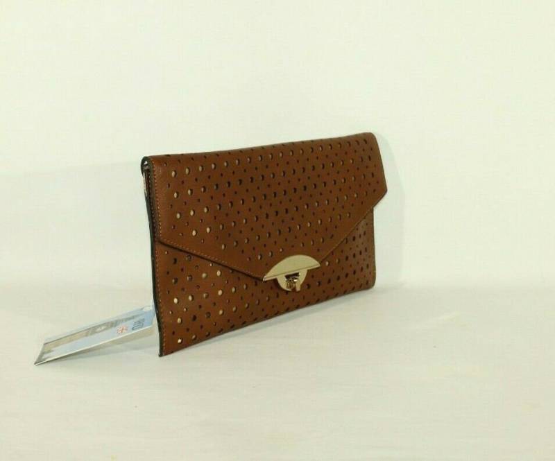 Vintage Damen Kaffee/Gold Look Leder Ausgeschnitten Handbag Schultertasche Clutch Abendtasche von NeringasVintageStore