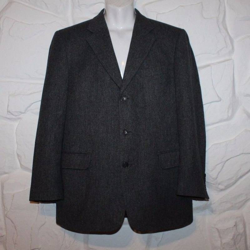 Vintage Grau Fischgrät Wolle Kaleva Konzept Hip Länge Zugeschnitten Fit Jacke Blazer Sz 50 von NeringasVintageStore