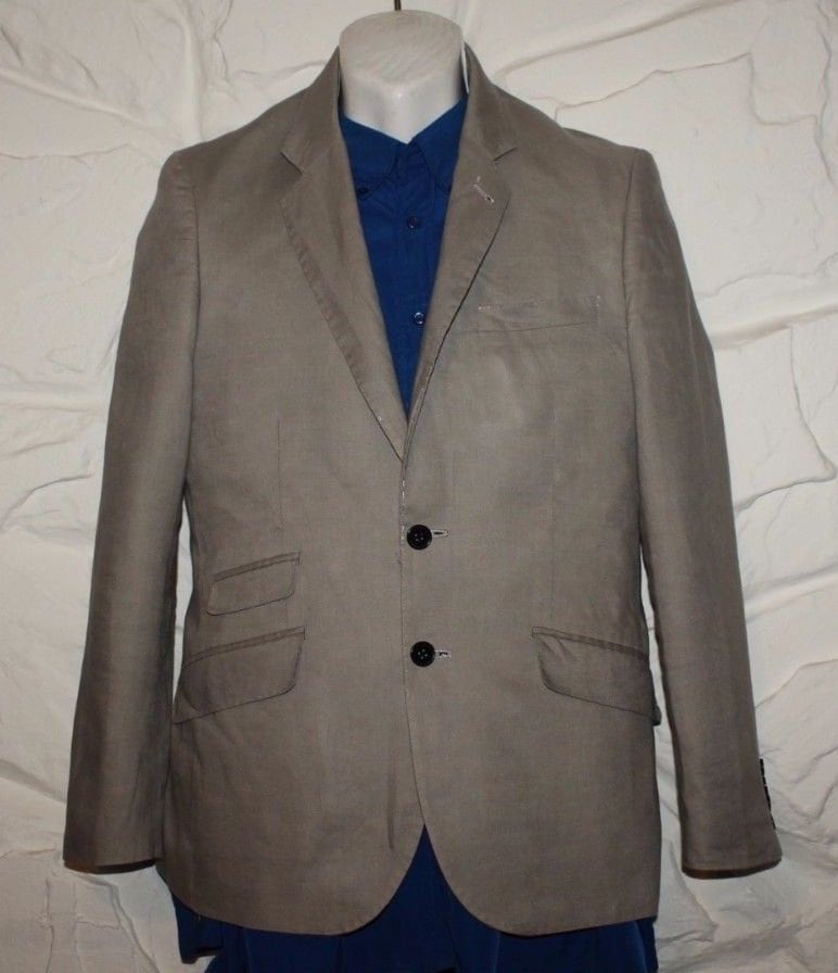 Vintage Grau Leinen H & M Knopf Versehen Lässig Party Hip Länge Jacke Blazer Sz 36/46 von NeringasVintageStore