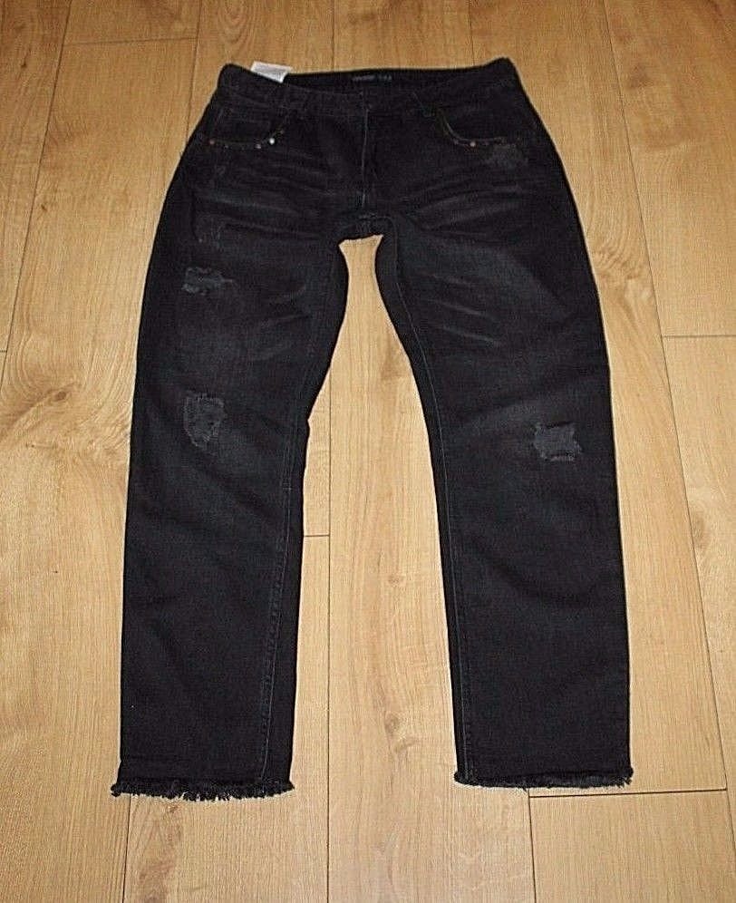 Vintage Grey Black Zara Basic Zip Distressed Tapered Stonashed Jeans Size 38/10 L 28 von NeringasVintageStore
