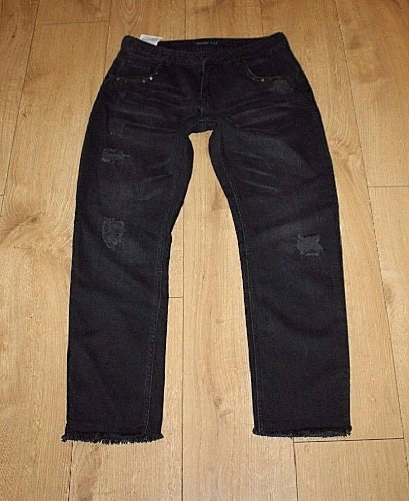 Vintage Grey Black Zara Basic Zip Distressed Tapered Stonashed Jeans Size 38/10 L 28 von NeringasVintageStore