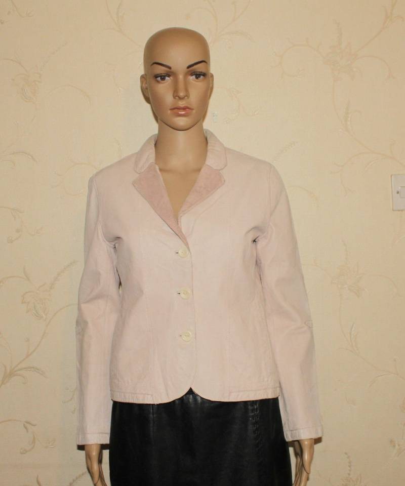 Vintage Pink Leather Button Hip Length Slim Fit Biker Jacket Blazer Größe 10/38 von NeringasVintageStore