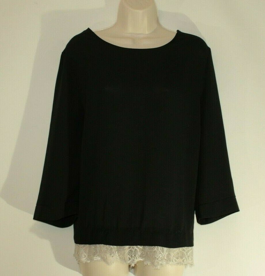 Vintage Schöne Schwarze Stoff & Weiße Schnürsenkel Atmosphere 3/4 Ärmel Casual Top Bluse Größe 20/48 von NeringasVintageStore