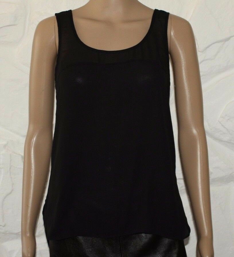 Vintage Schwarz Stoff Top Shop Ärmellose Chiffon Tank T-Shirt Tops Bluse Größe 8/36 von NeringasVintageStore