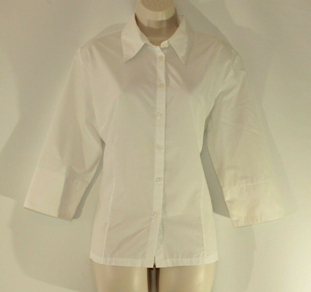 Vintage Weiß Stoff Encadee Button Ausgestattet Formale Büro Top Shirt Bluse Größe 14/42 von NeringasVintageStore