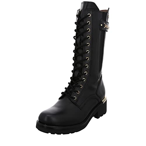 Nero Giardini Damen Stiefel Schuhe Chunky Schnürstiefel Glattleder Elegant Freizeit uni gold ösen kette chunky boots von Nero Giardini