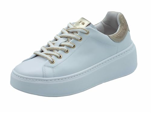 Nero Giardini E306543D Skipper Weiß Sneaker für Damen aus Leder mit Nieten Gold, Weiß, 40 EU von Nero Giardini