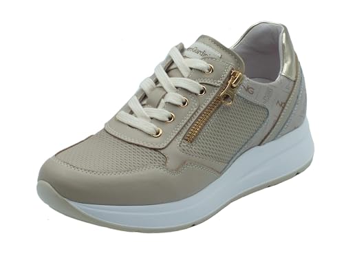 Nero Giardini E409840D Sauvage Ivory Damen-Sneakers aus Leder mit Schnürsenkeln, Reißverschluss und mittelgroßem Keilabsatz, elfenbein, 36 EU von Nero Giardini