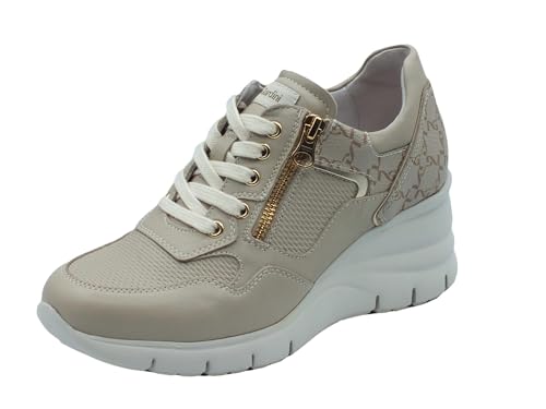 Nero Giardini E409880D Sauvage Ivory Damen-Sneaker aus Leder mit Schnürsenkeln, Reißverschluss und hohem Keilabsatz, elfenbein, 39 EU von Nero Giardini