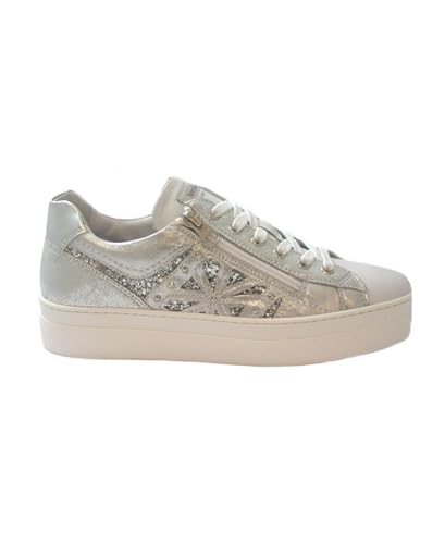 Nero Giardini E409930D Weiss-Silberne Damen-Sneakers mit glitzernden Plateau-Lederschnürsenkeln 38 von Nero Giardini