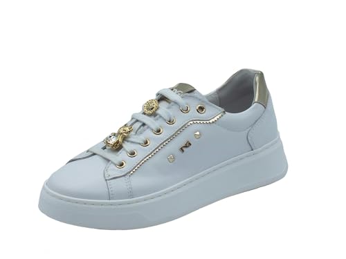 Nero Giardini E409975D Chile Weiß Sportschuhe für Damen aus weißem Leder mit goldenen Applikationen, Weiß, 38 EU von Nero Giardini