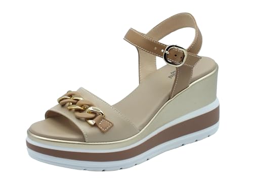 Nero Giardini E410530D Quaste Leinen Seil Sandalen für Damen aus Leder mit hohem Keilabsatz, Beige, 37 EU von Nero Giardini