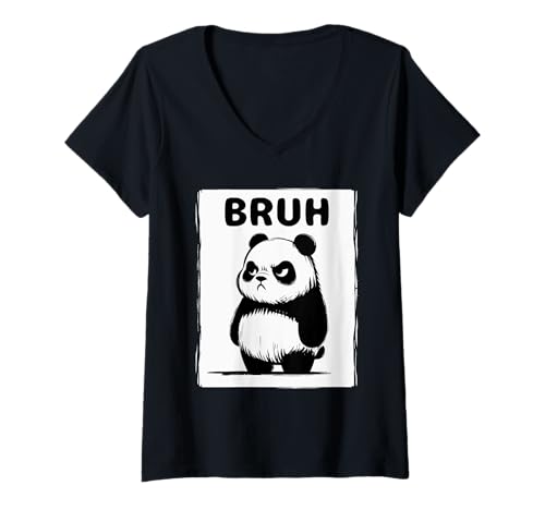 Damen Cooler Bruh Panda Herren Damen Kinder Teens Lustiger Panda T-Shirt mit V-Ausschnitt von Nerrrdy
