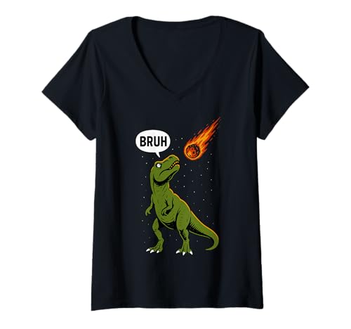 Damen Cooler Bruh T-Rex Männer Frauen Kinder Teens Lustiger Dinosaurier T-Shirt mit V-Ausschnitt von Nerrrdy