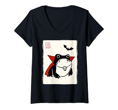 Damen Grumpy Frog Vampir Männer Frauen Kinder Lustig Halloween T-Shirt mit V-Ausschnitt von Nerrrdy