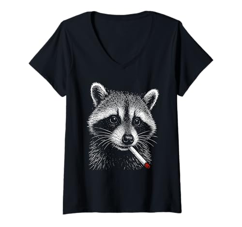 Damen Lustiger Waschbär für Herren und Damen T-Shirt mit V-Ausschnitt von Nerrrdy