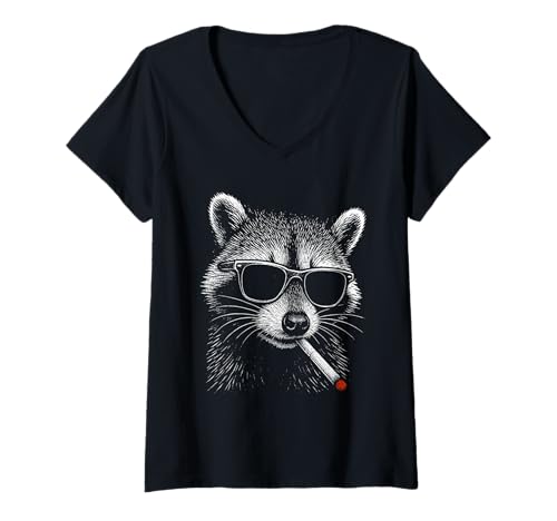 Damen Coole Neuheit Männer Frauen Lustiger Waschbär T-Shirt mit V-Ausschnitt von Nerrrdy