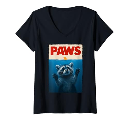 Damen Paws Waschbär Mülleimer Retro Männer Kinder Frauen Lustiger Waschbär T-Shirt mit V-Ausschnitt von Nerrrdy