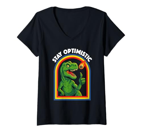 Damen Sarkastischer T-Rex Asteroid Männer Frauen Kinder Lustiger Dinosaurier T-Shirt mit V-Ausschnitt von Nerrrdy