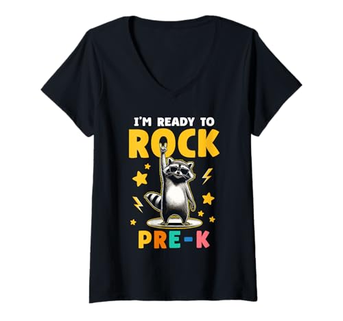 Damen Waschbär Rock Jungen Mädchen Kinder Lustig Pre-K T-Shirt mit V-Ausschnitt von Nerrrdy