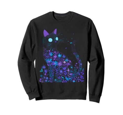 Katze in Blumen Herren Damen Kinder Cottagecore Sweatshirt von Nerrrdy