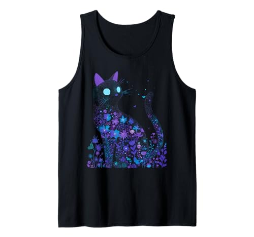Katze in Blumen Herren Damen Kinder Cottagecore Tank Top von Nerrrdy