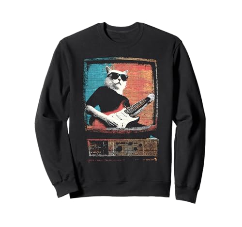 Lustige Katze spielt Gitarre Männer Kinder Frauen Lustig Y2K Sweatshirt von Nerrrdy
