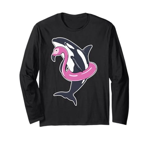 Lustiger Orca Flamingo Pool Party Männer Frauen Kinder Strand Sommer Langarmshirt von Nerrrdy