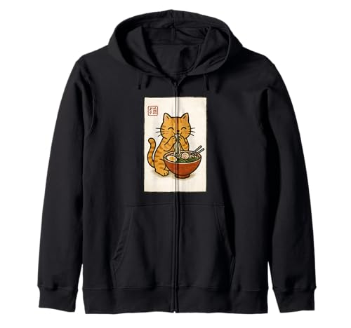 Lustiges Japanisches Kawaii-Anime-Anime, Männer, Kinder, Frauen, Katze isst Ramen Kapuzenjacke von Nerrrdy