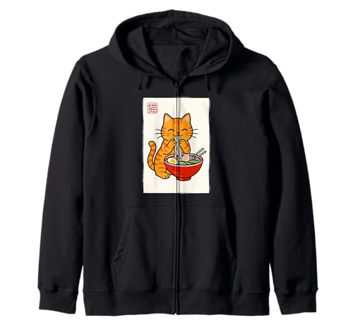 Lustiges Japanisches Kawaii-Anime-Anime, Männer, Kinder, Frauen, Katze isst Ramen Kapuzenjacke von Nerrrdy