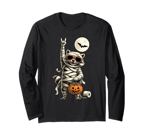Niedliche Mama Männer Frauen Kinder Lustiger Halloween Waschbär Langarmshirt von Nerrrdy