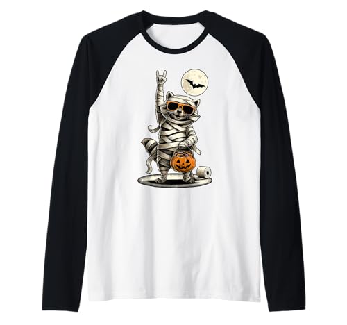Niedliche Mama Männer Frauen Kinder Lustiger Halloween Waschbär Raglan von Nerrrdy