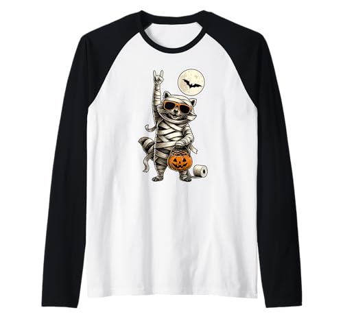 Niedliche Mama Männer Frauen Kinder Lustiger Halloween Waschbär Raglan von Nerrrdy