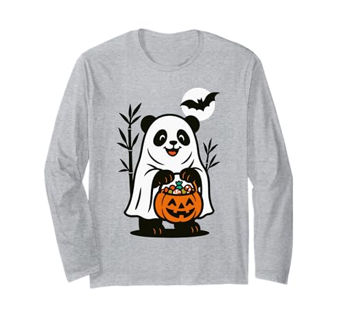 Niedlicher Geist Halloween Männer Frauen Kinder Lustiger Panda Langarmshirt von Nerrrdy