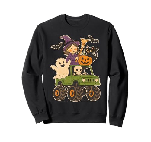 Skelett Hexe Katze Geist Kürbis Kinder Lustig Halloween Sweatshirt von Nerrrdy