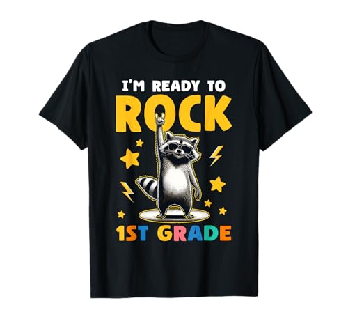 Waschbär Rock 1. Klasse Jungen Mädchen Kinder Lustig 1. Klasse T-Shirt von Nerrrdy