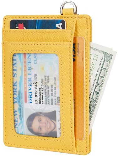 Nersunda Kleine RFID-blockierende, minimalistische Kreditkartenetui, schlanke Brieftaschen für Männer und Frauen, A Crosshatch Leder gelb von Nersunda