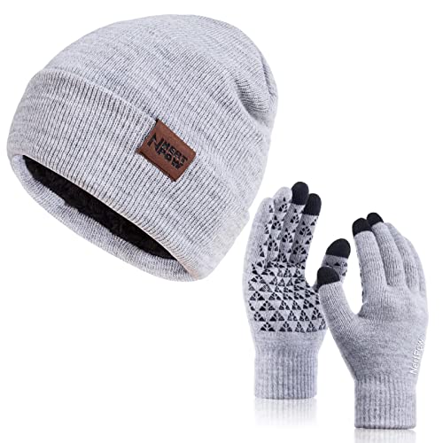 Nertpow Mütze, Schal & Handschuh-Sets für Damen Herren, Touchscreen Handschuhe Winter Beanie Mütze Stricken mit Fleece Gefüttert Schal Halswärmer Schlauchschal set von Nertpow