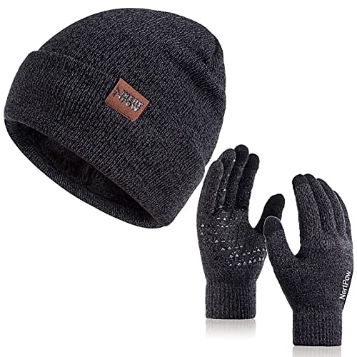 Nertpow Mütze, Schal & Handschuh-Sets für Damen Herren, Touchscreen Handschuhe Winter Beanie Mütze Stricken mit Fleece Gefüttert Schal Halswärmer Schlauchschal set von Nertpow