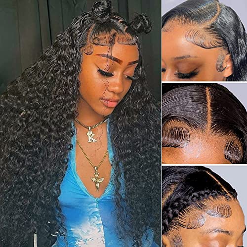 HD Transparent Lace Front Wigs Human Hair Water Wave 13x4 Lace Frontal Wigs for Black Women Brazilian Water Wave Human Hair Wigs with Baby Hair Pre Plucked Natural Hairline Wigs 150% density Natural Color Wig (26 Inch, 13x4 Water Wave Wig) von Nervoss