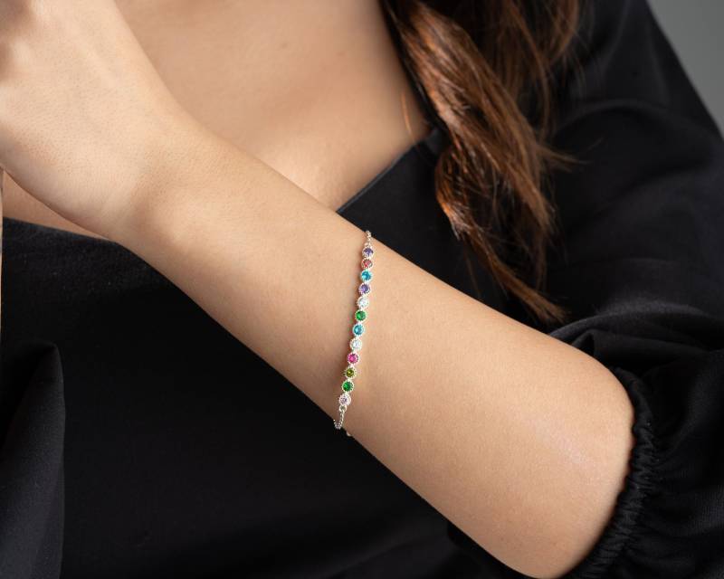 14K Gold Tennis Armband Für Frauen Mit Geburtsstein Sterling Silber Familie Birthstone Schmuck Brautjungfern Geschenk Blauer Topas von NeshelyJewelry