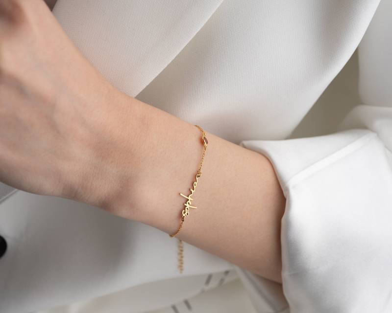 Benutzerdefinierte Gold Name Armband Frauen Silber Kreuz Mit Handgeschriebenem Birthstone Zierliche Charme Weihnachtsgeschenke von NeshelyJewelry