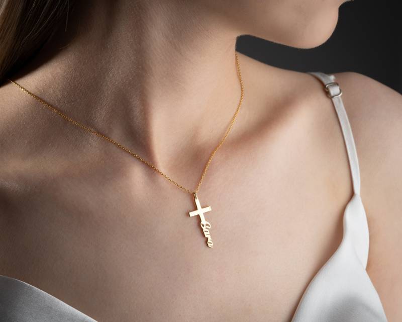 Gold Kreuz Halskette Für Frauen Silber Name Zierliche Rose Kruzifix Mit Anhänger Weihnachtsgeschenke von NeshelyJewelry