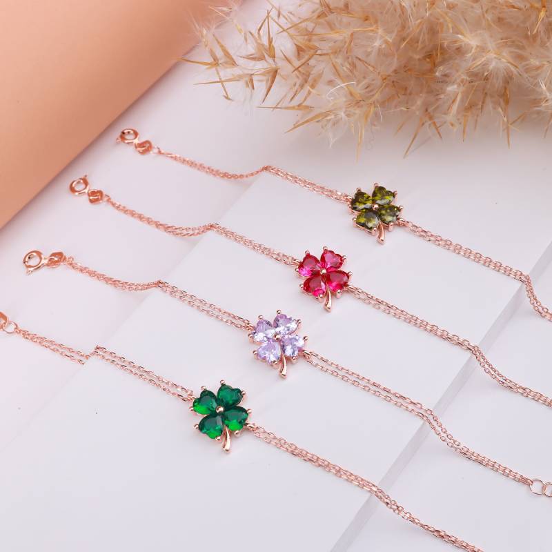 Personalisierte Gold Geburtsstein Armband Klee Silber Citrin Charme Dezember Birthstone Geschenk Für Frauen von NeshelyJewelry