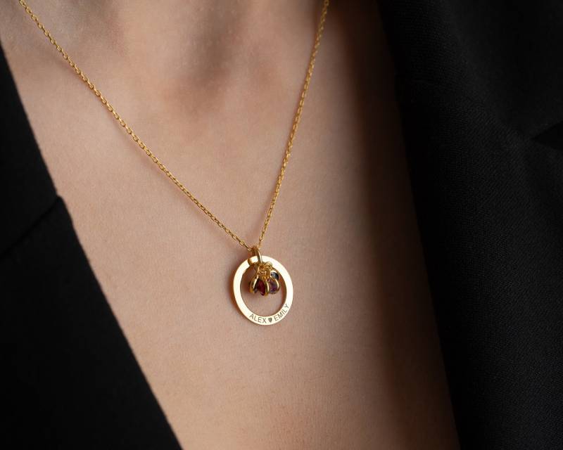Personalisierte Silber Kreis Halskette Mit Geburtsstein Familie Birthstone Nachricht Graviert Benutzerdefinierte Für Frauen von NeshelyJewelry