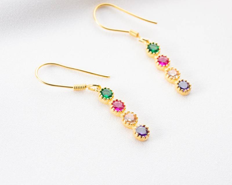 sterling Silber Familie Birthstone Ohrringe Zierliche Multi-stein Personalisierte Für Geburtstag Juni von NeshelyJewelry