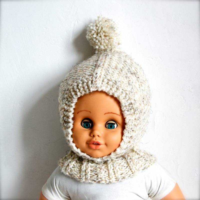Handgestrickte Baby/Kleinkind Kinder Balaclava Mütze, Mütze Mit Halswärmer, Helmmütze Bommel von NeslisHandcrafts