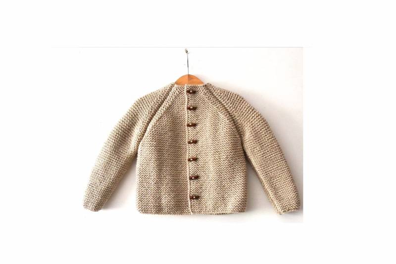 Handgestrickte Unisex Kinder Wolle Cardigan/Jacke Ohne Kapuze, Chunky, Duffelcoat, Raglan Ärmel von NeslisHandcrafts