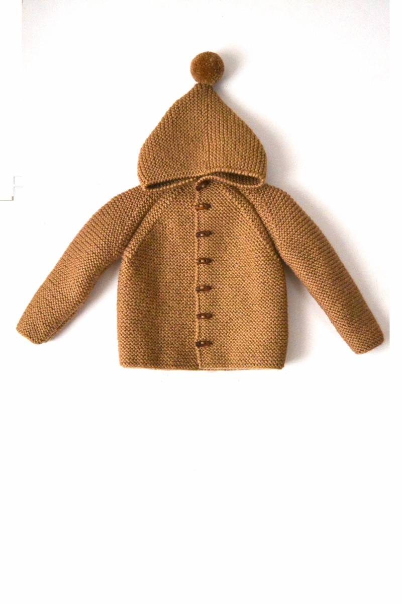 Handgestrickte Unisex Kinder Wolle Hoodie Strickjacke/Jacke, Chunky, Duffel Coat, Lange Raglan Ärmel Mit Bommel von NeslisHandcrafts